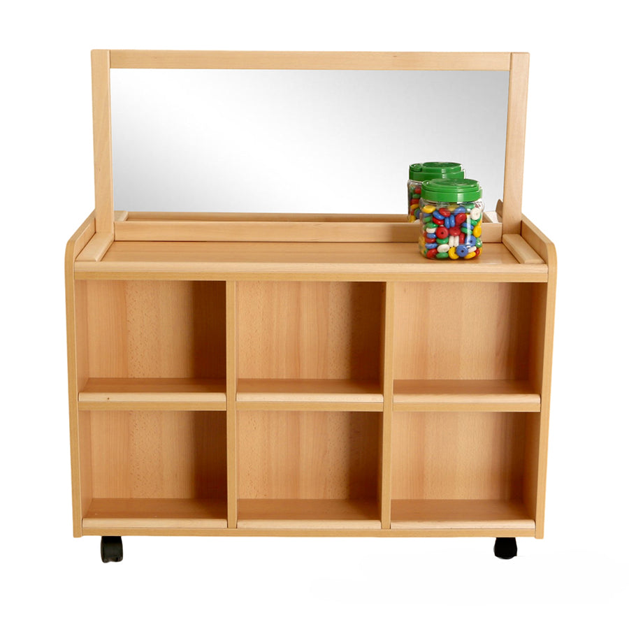 Double Sided Resource Unit With Doors On One Side With Mirror & Shallow Trays or Baskets
