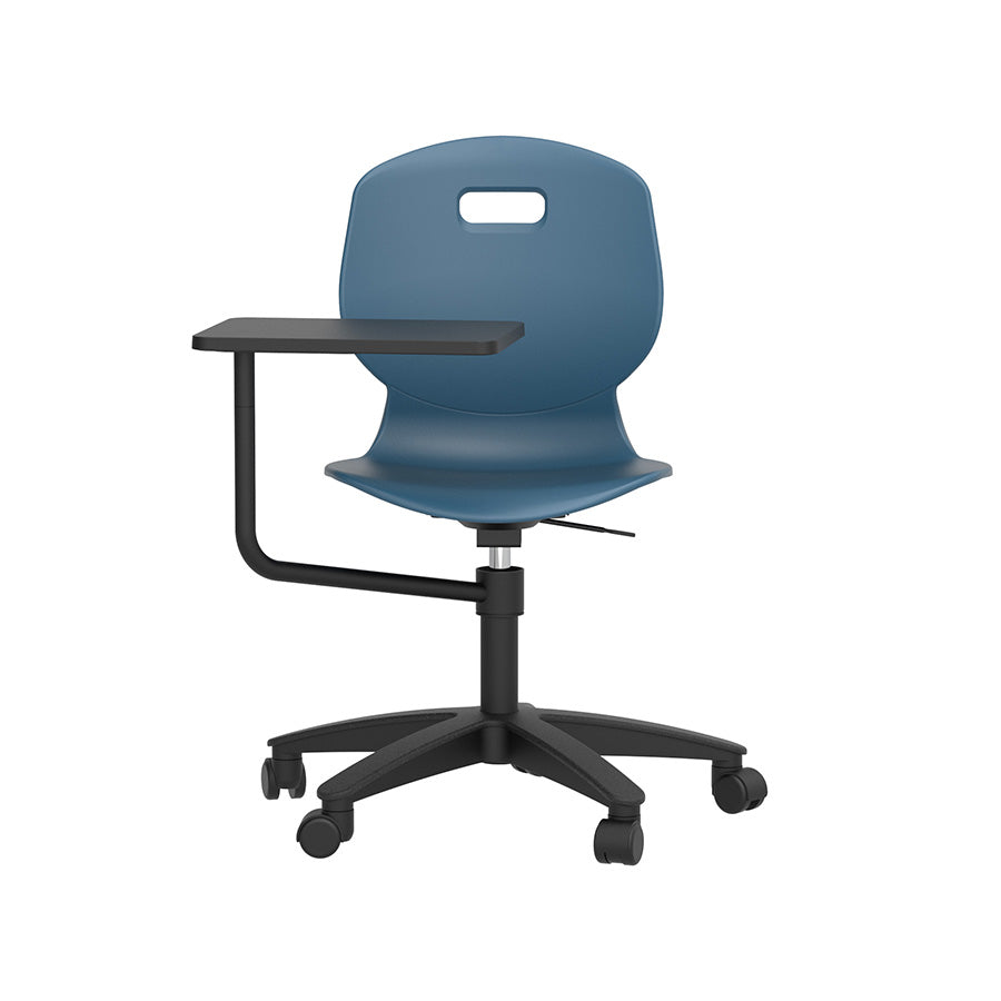 Arc Swivel Chair Steel Blue with tablet front view