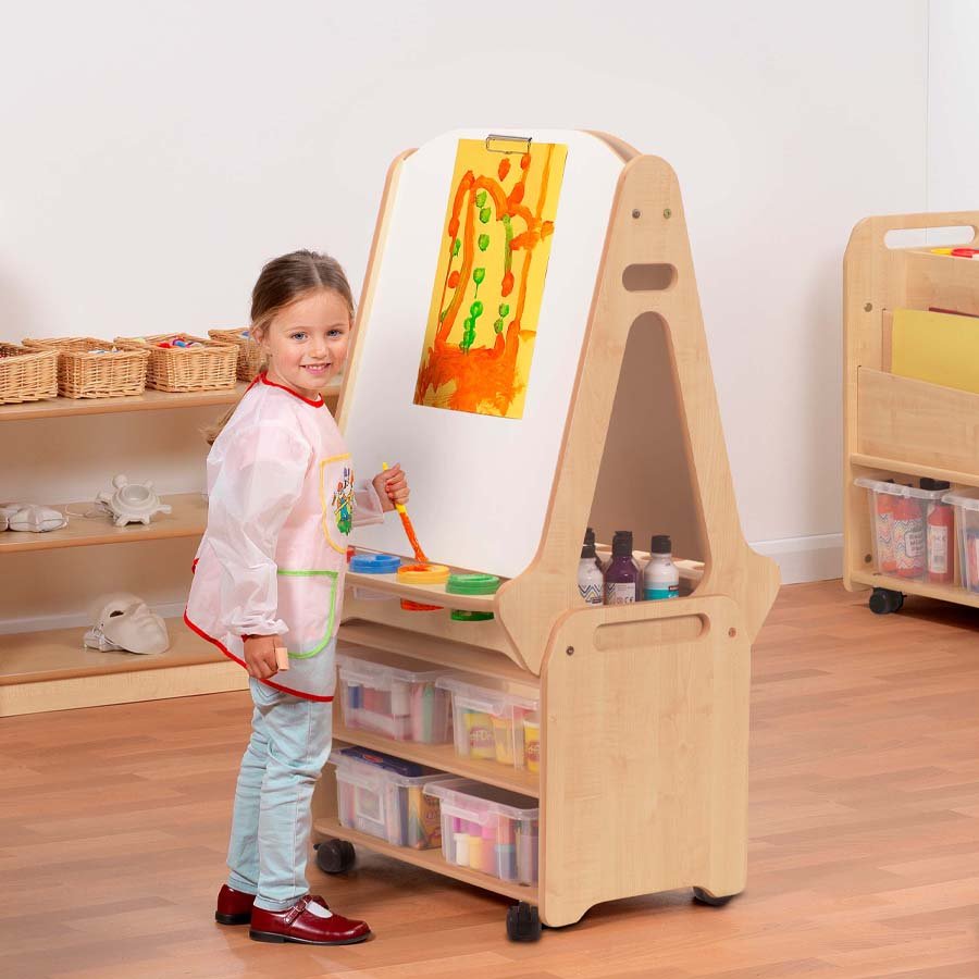 Double-sided 2 Station Easel with Tall Storage Trolley (Whiteboard)