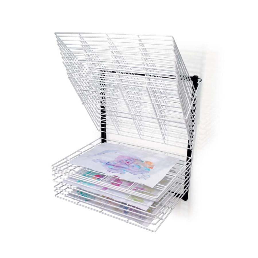 MD30133 Wall Mounted Art Drying Rack 20 Shelf open with artwork