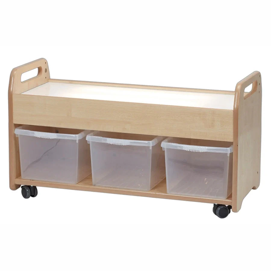 Low Level Light Box Trolley with 3 Clear Tubs