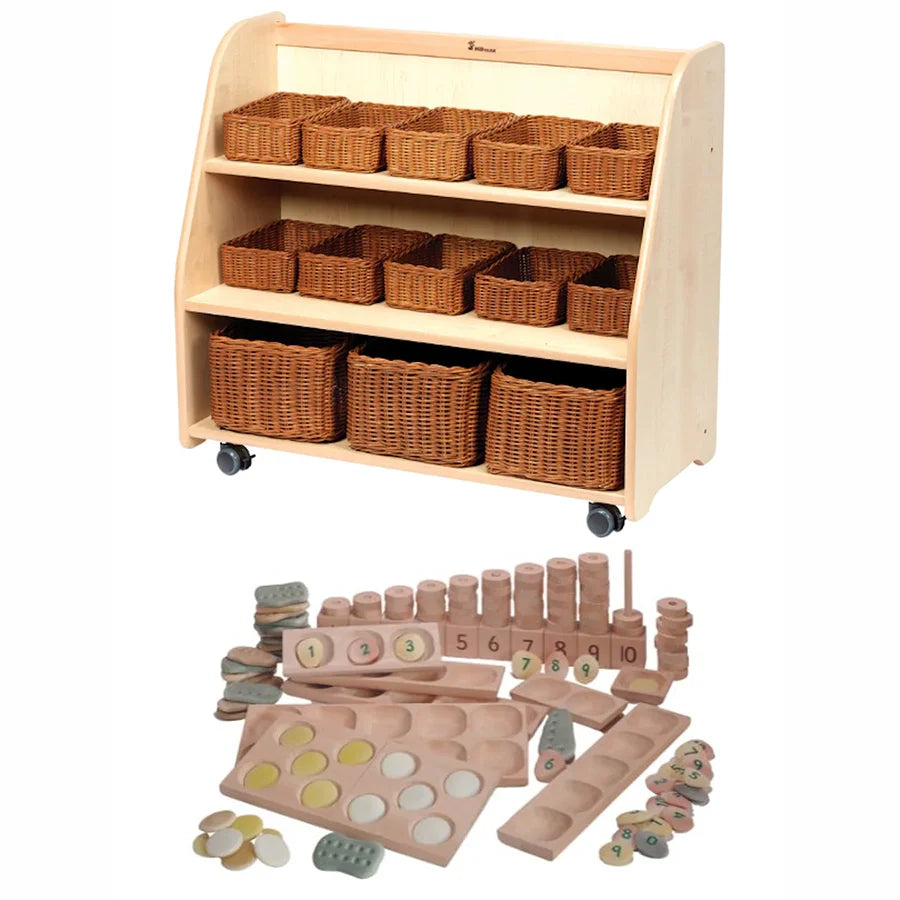 Mobile Tiered Shelf Unit with Mirror Back With Baskets