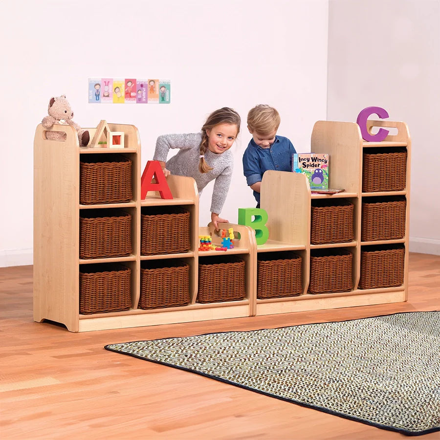 Stepped Storage Left Hand With 6 Clear Tubs or Basket