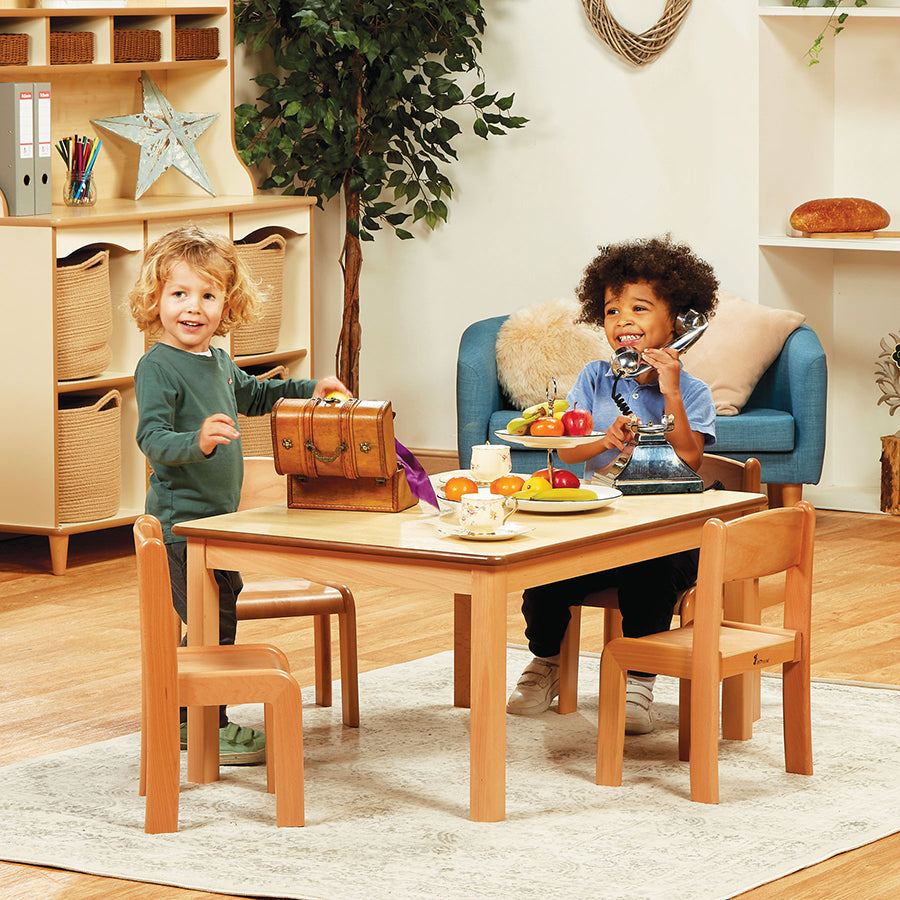 Large Rectangular Table + 8 Beech Stacking Chairs