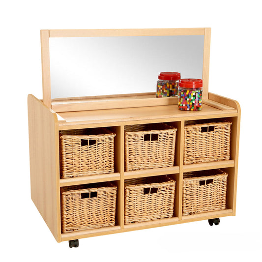Double Sided Storage Unit With Mirror & Deep Trays or Baskets