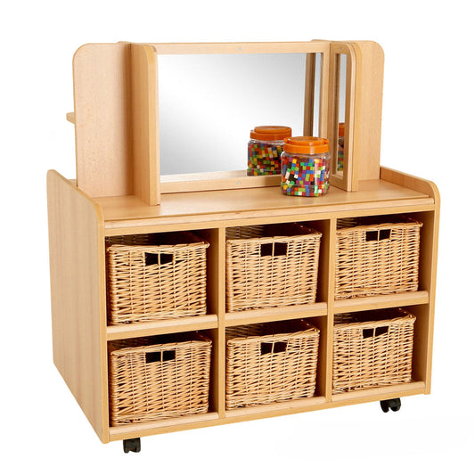 Double Sided Storage Unit With Storage/Mirror & Deep Trays or Baskets
