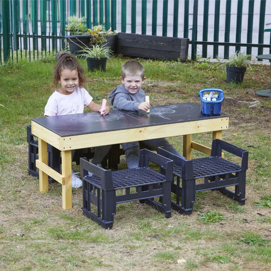 Slim Eco H Crate Chalk Table + 4 Eco Wooden H Crates Seats