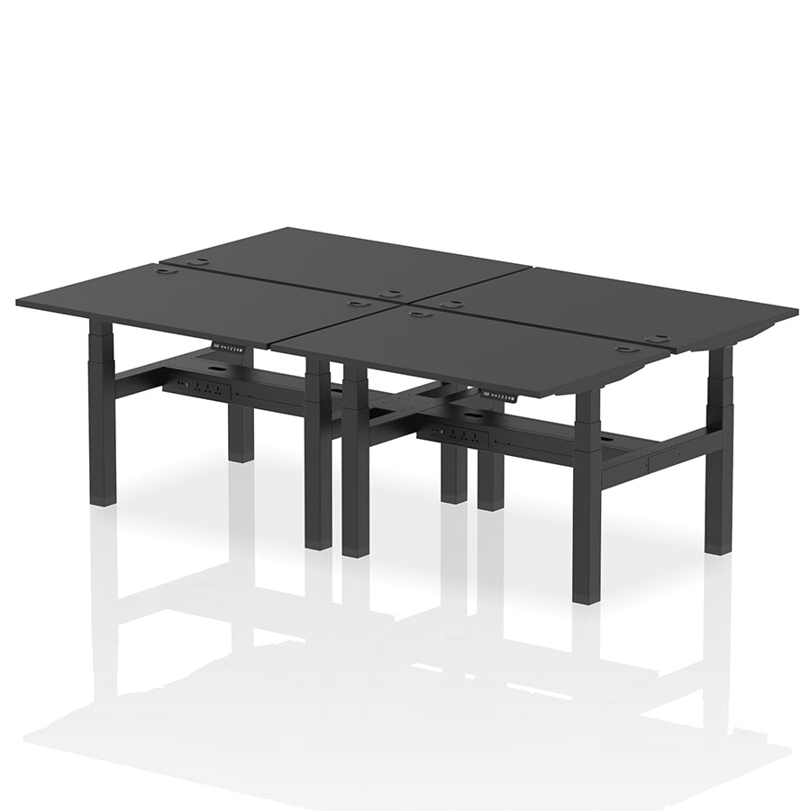 Air Back-to-Back Height Adjustable Bench Desk - 4 Person with cable ports W1200mm black top with black frame
