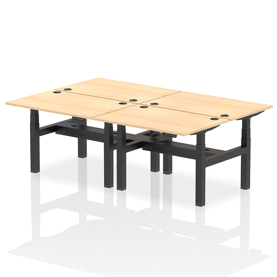Air Back-to-Back Height Adjustable Bench Desk - 4 Person with cable ports W1200mm maple top with black frame