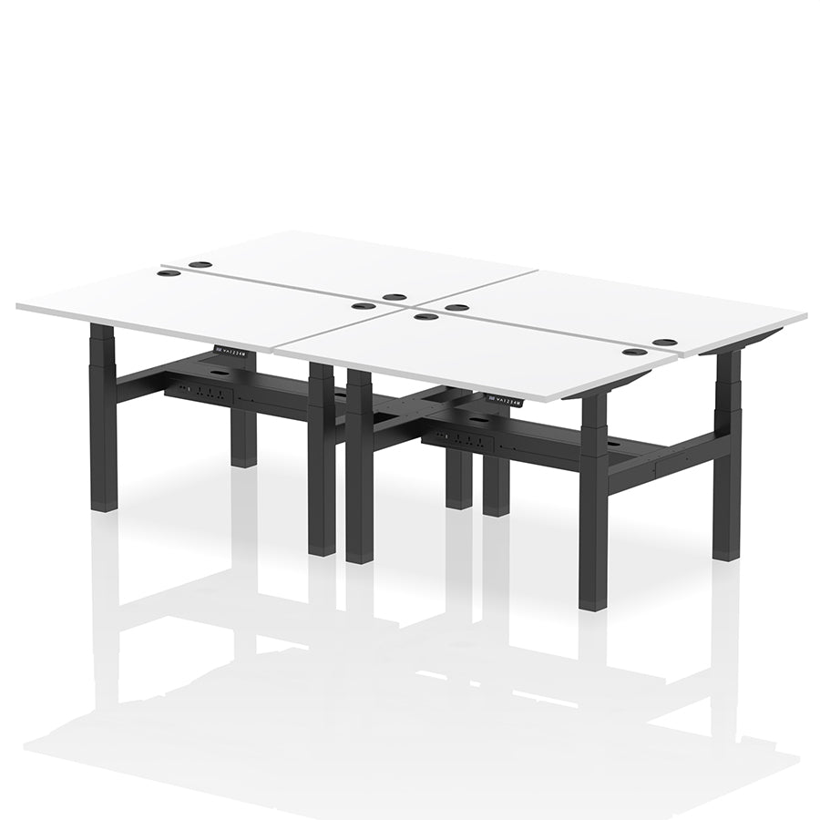 Air Back-to-Back Height Adjustable Bench Desk - 4 Person with cable ports W1200mm white top with black frame