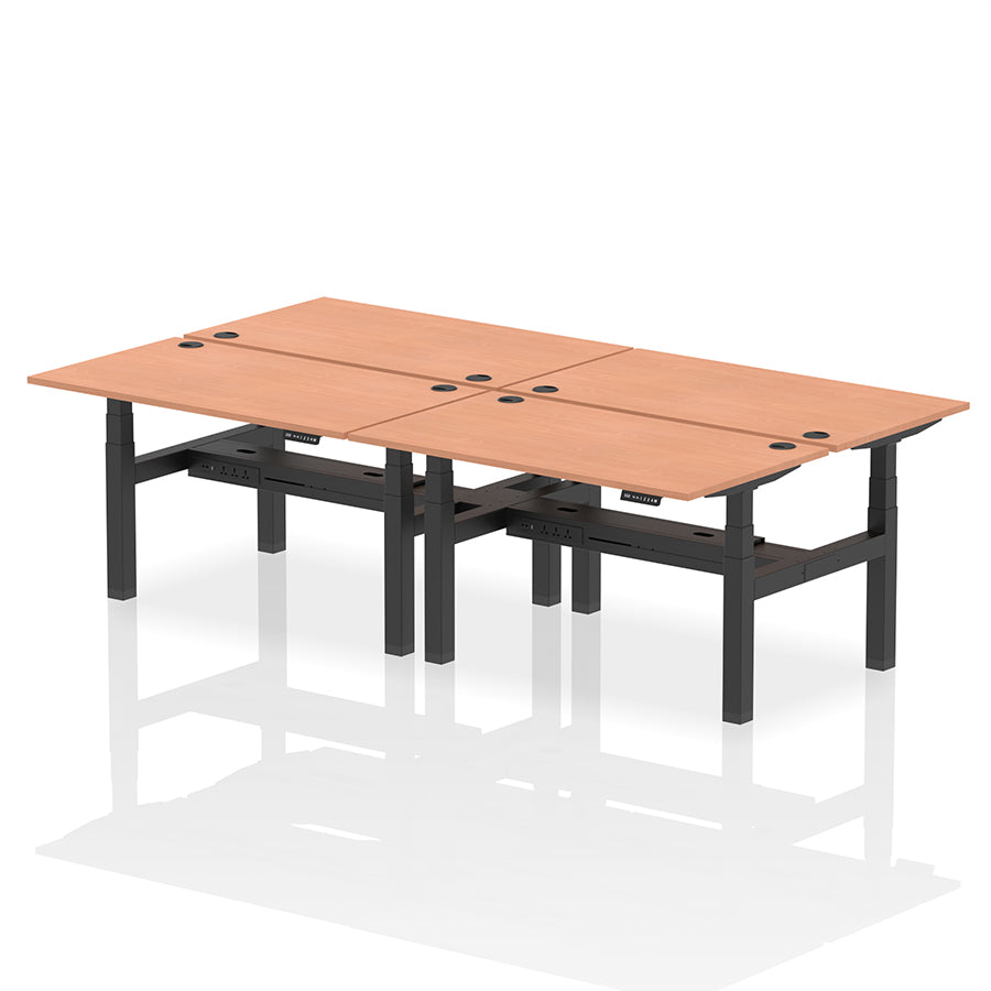 Air Back-to-Back Height Adjustable Bench Desk - 4 Person with cable ports W1400mm beech top with black frame