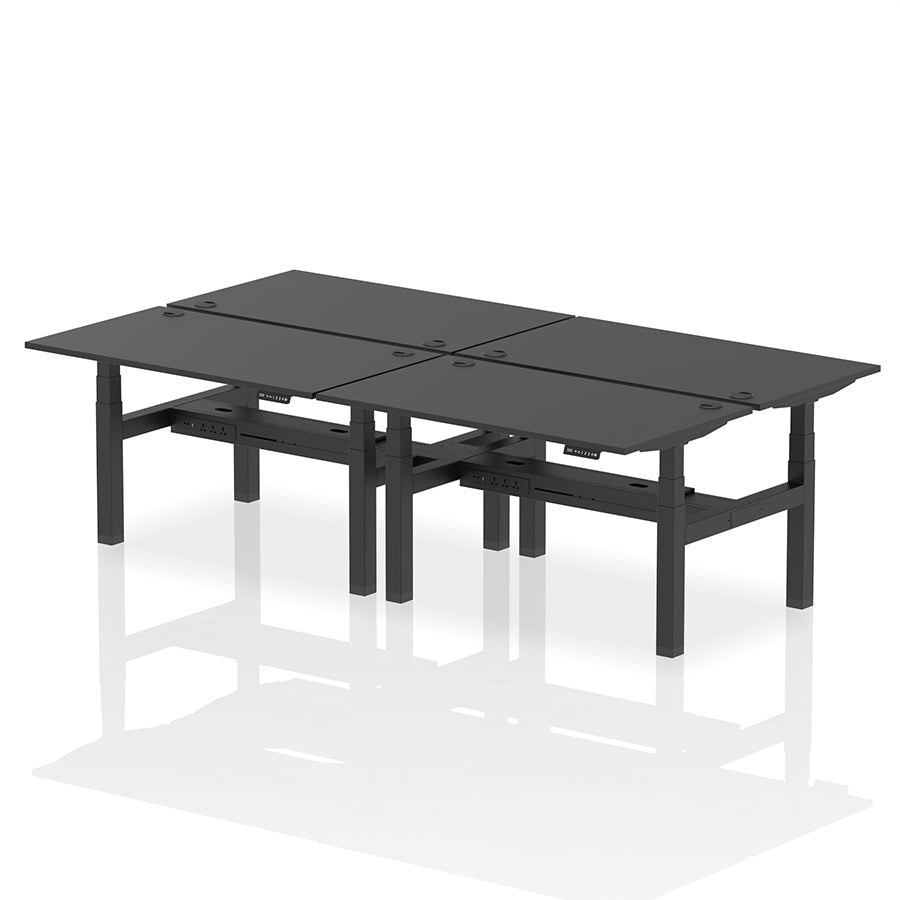 Air Back-to-Back Height Adjustable Bench Desk - 4 Person with cable ports W1400mm black top with black frame