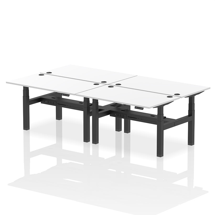 Air Back-to-Back Height Adjustable Bench Desk - 4 Person with cable ports W1400mm white top with black frame