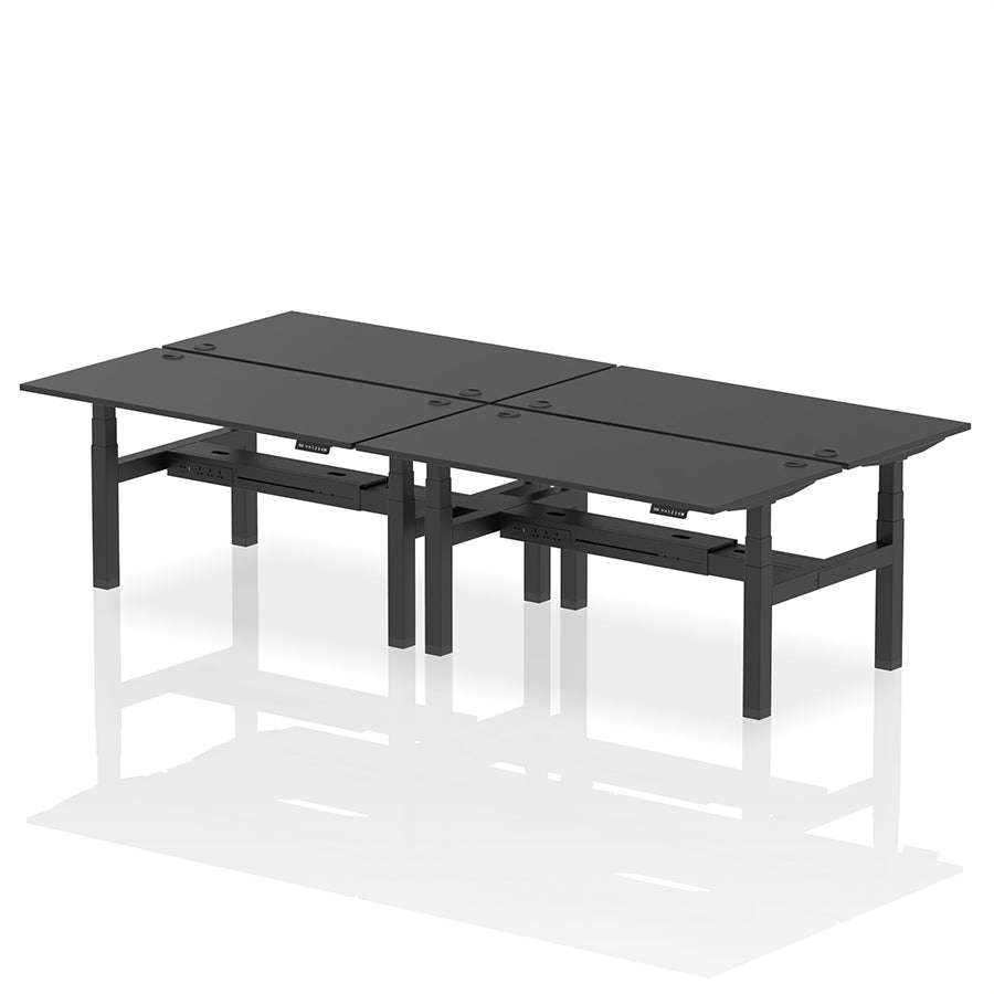 Air Back-to-Back Height Adjustable Bench Desk - 4 Person with cable ports W1600mm black top with black frame