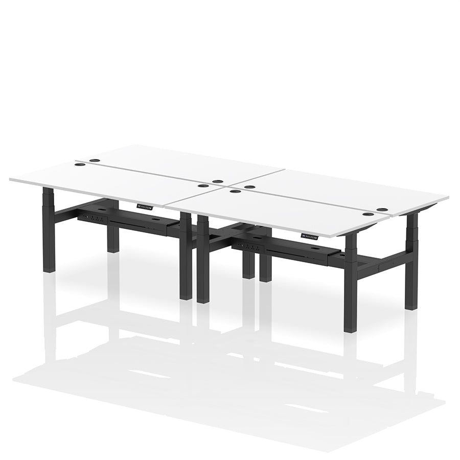 Air Back-to-Back Height Adjustable Bench Desk - 4 Person with cable ports W1600mm white top with black frame