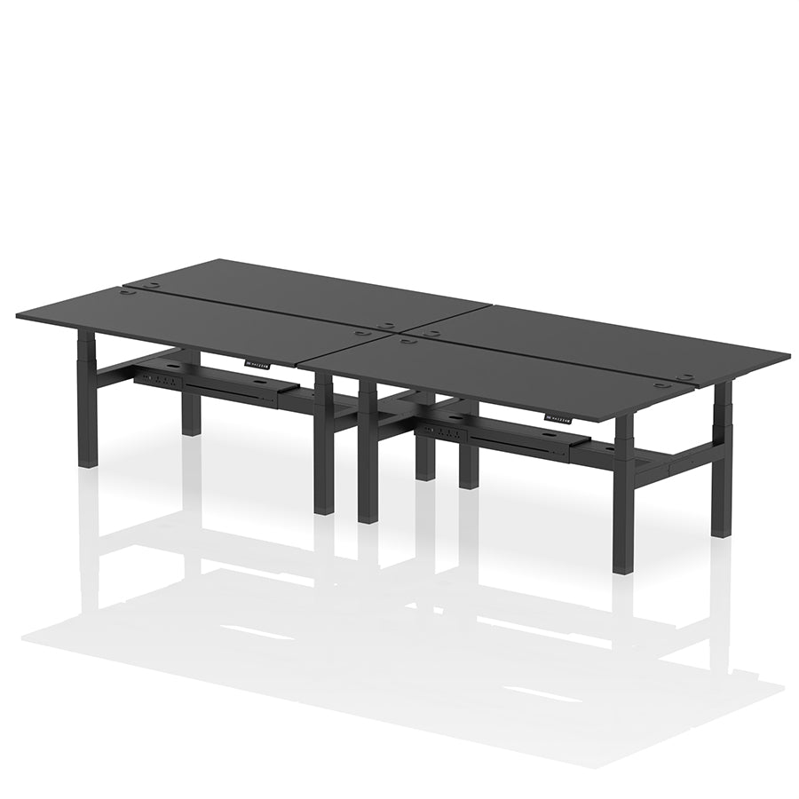 Air Back-to-Back Height Adjustable Bench Desk - 4 Person with cable ports W1800mm black top with black frame