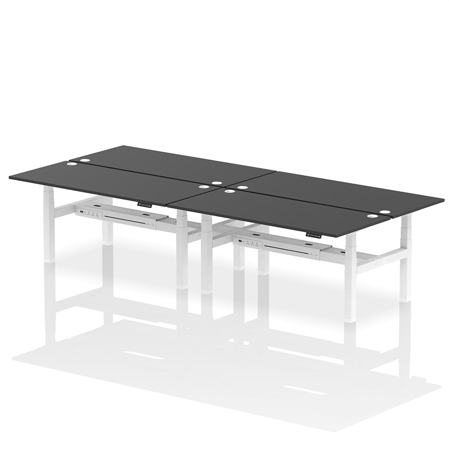 Air Back-to-Back Height Adjustable Bench Desk - 4 Person with cable ports W1800mm black top with white frame