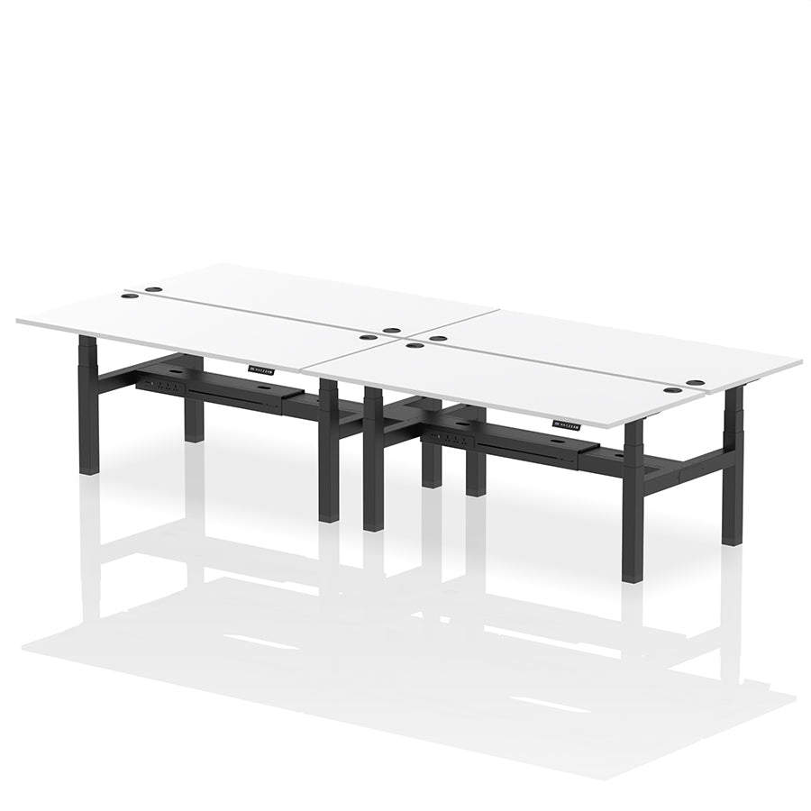 Air Back-to-Back Height Adjustable Bench Desk - 4 Person with cable ports W1800mm white top with black frame