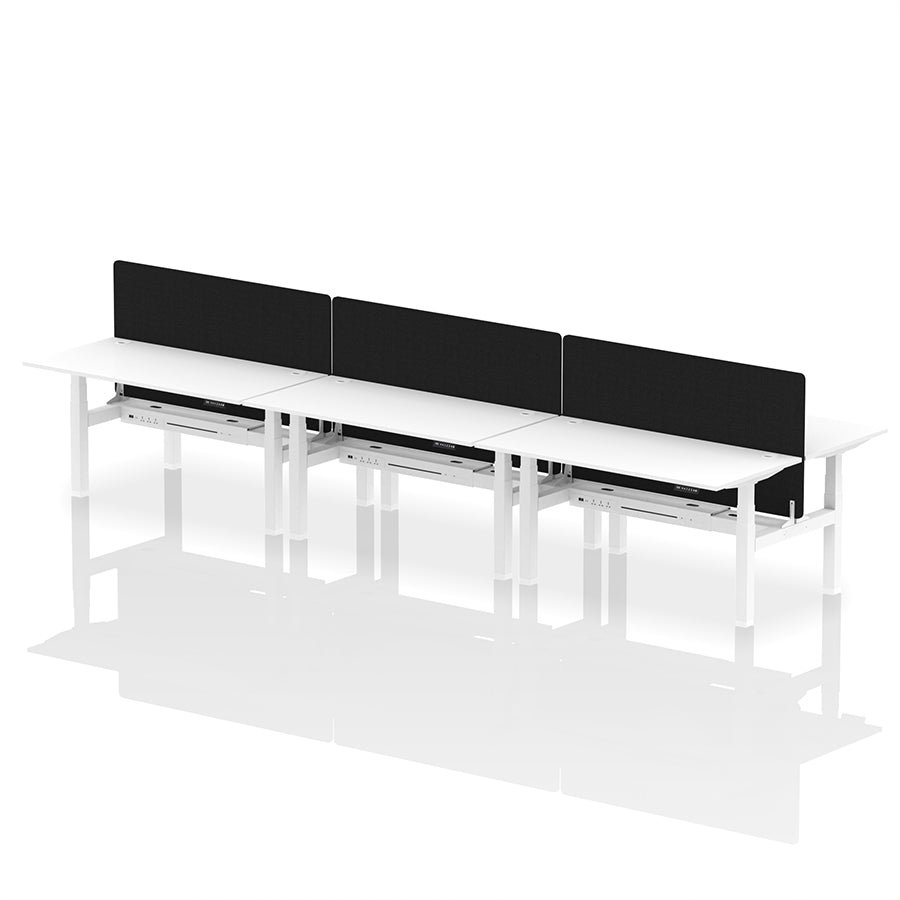 Air Back-to-Back Height Adjustable Bench Desk - 6 Person with Black Straight Screen W1600 white top with white frame