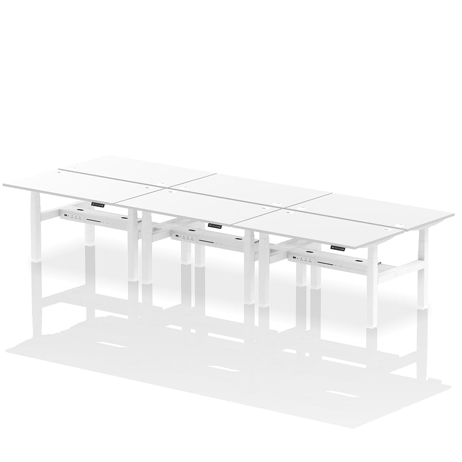 Air Back-to-Back Height Adjustable Bench Desk - 6 Person with cable ports W1400 white top with white frame
