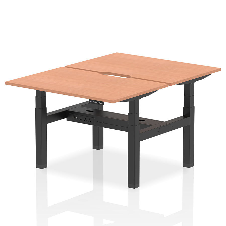 Air Back-to-Back Scalloped Edge Height Adjustable Bench Desk - 2 Person W1200mm Beech Top with Black Frame