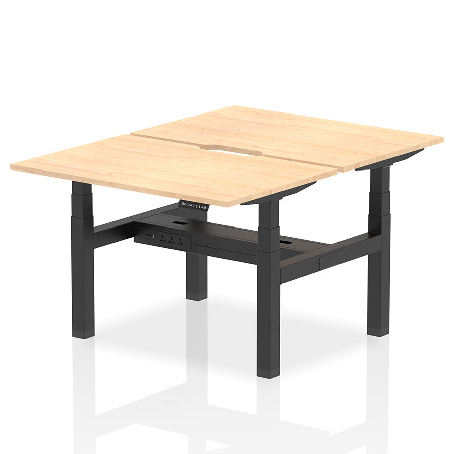 Air Back-to-Back Scalloped Edge Height Adjustable Bench Desk - 2 Person W1200mm Maple Top with Black Frame
