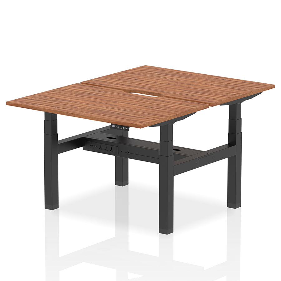Air Back-to-Back Scalloped Edge Height Adjustable Bench Desk - 2 Person W1200mm Walnut Top with Black Frame