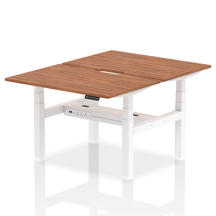 Air Back-to-Back Scalloped Edge Height Adjustable Bench Desk - 2 Person W1200mm Walnut Top with White Frame