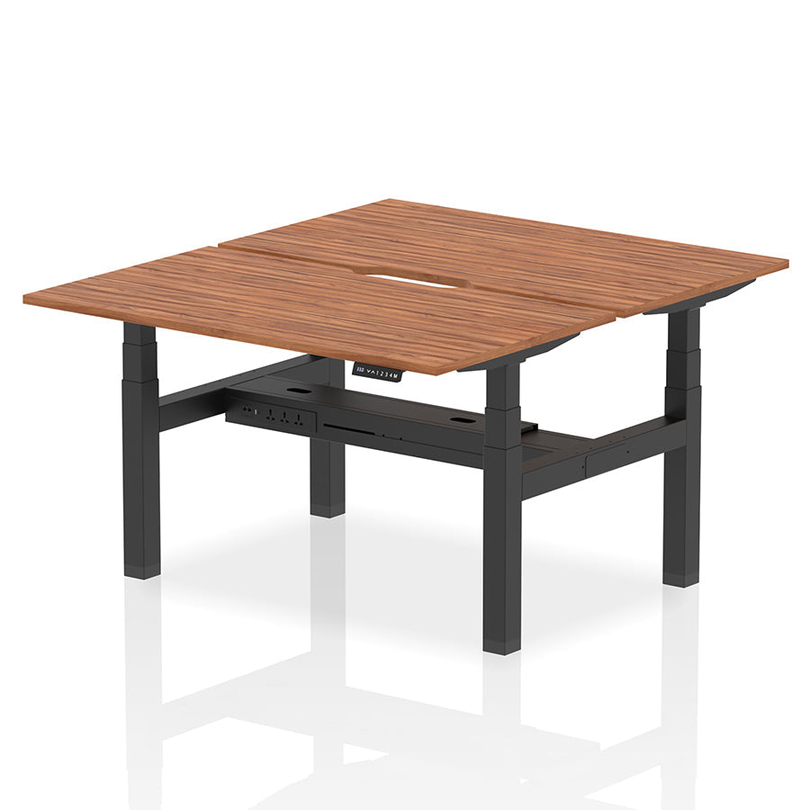 Air Back-to-Back Scalloped Edge Height Adjustable Bench Desk - 2 Person W1400mm Walnut Top with Black Frame