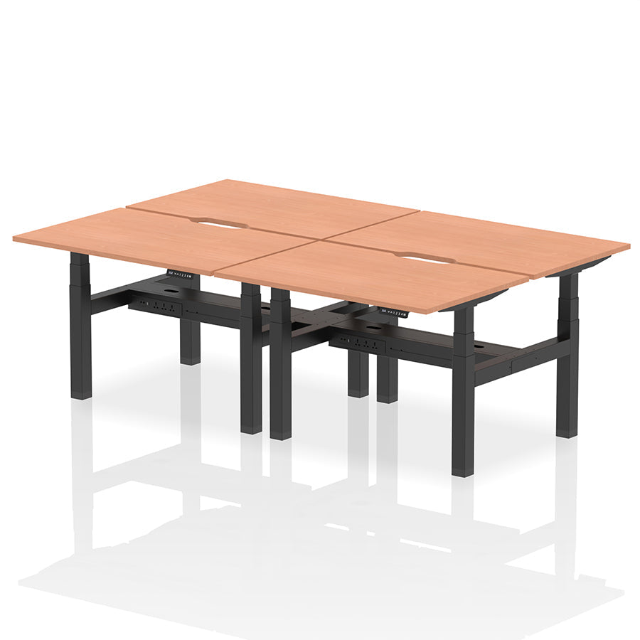 Air Back-to-Back Scalloped Edge Height Adjustable Bench Desk - 4 Person W1200 beech top with black frame