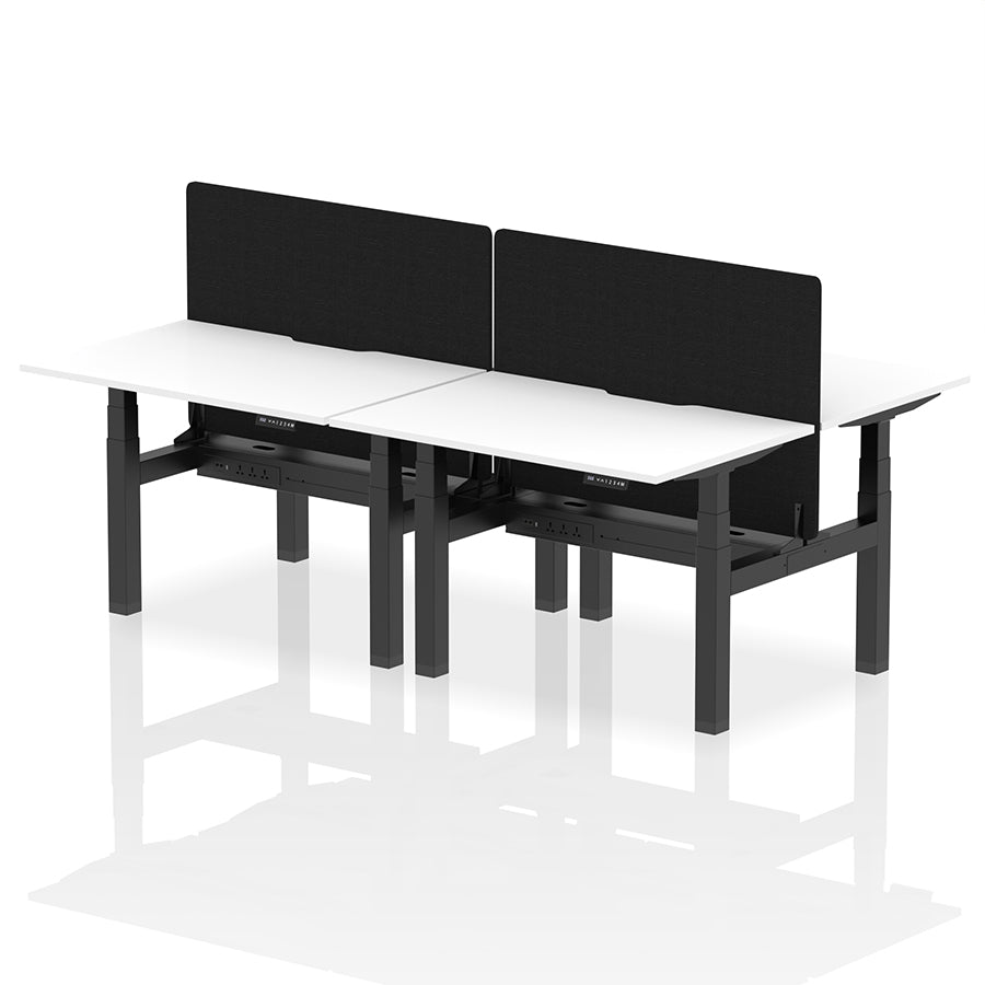 Air Back-to-Back Scalloped Edge Height Adjustable Bench Desk - 4 Person with Black Straight Screen W1200 white top with black frame