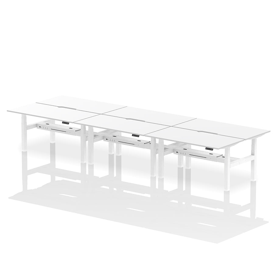 Air Back-to-Back Scalloped Edge Height Adjustable Bench Desk - 6 Person W1600mm white top with white frame