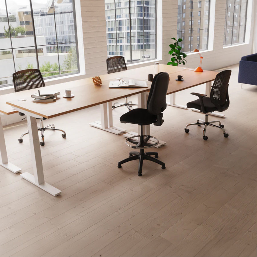 Air Height Adjustable Slimline Desk With Cable Ports With Piste Foot