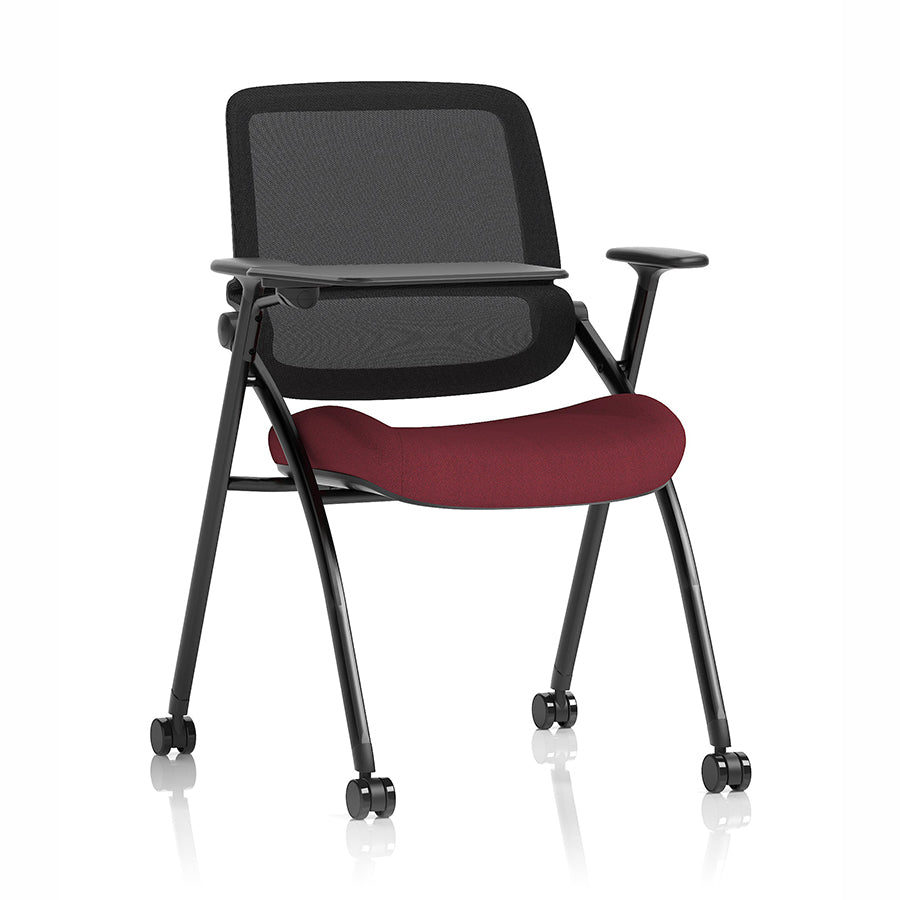 Capra Mesh Back Folding Office Training Chair with Writing Table in Bespoke Ginseng Chilli Colour