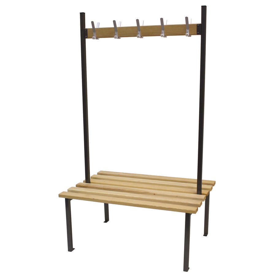 Classic Duo Bench Floor Double Sided Fixed Cloakroom bench Black with Wood Top and 10 Hooks W1000xD745xH1750mm