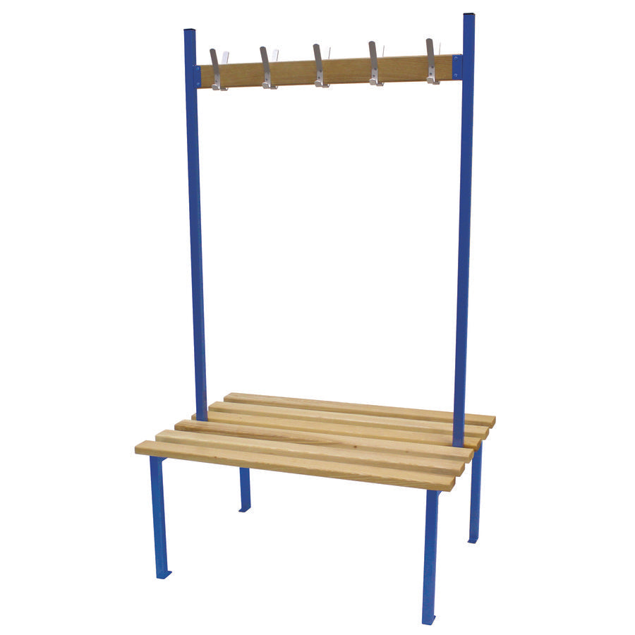 Classic Duo Bench Floor Double Sided Fixed Cloakroom bench Blue with Wood Top and 10 Hooks W1000xD745xH1750mm