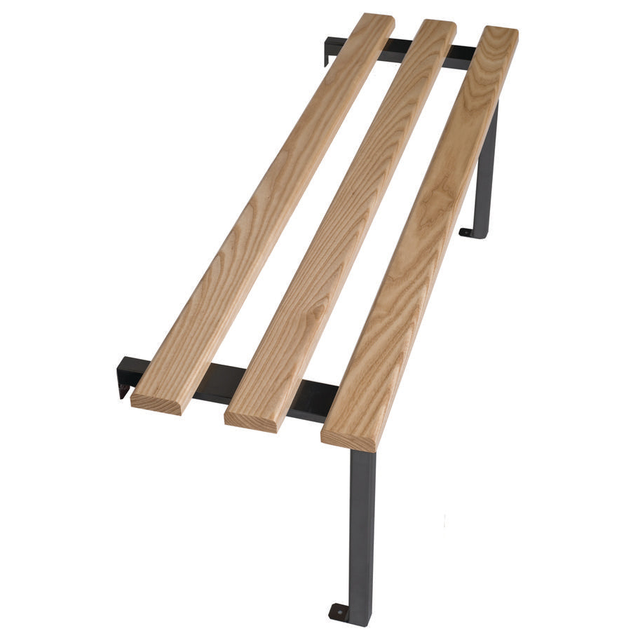 Classic Mono Bench Wall and Floor Fixed Cloakroom bench Black with Wood Top W1000xD350xH450mm