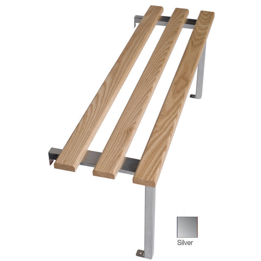 Classic Mono Bench Wall and Floor Fixed Cloakroom bench Silver with Wood Top W1000xD350xH450mm