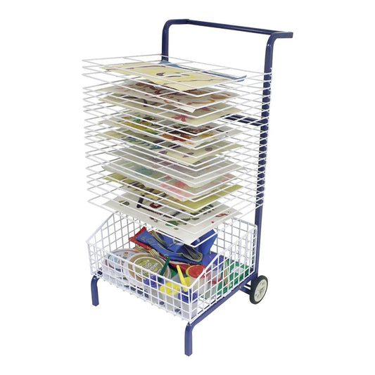 Drying Rack - Mobile A2 Paper (20 Shelf) With Storage Basket 1 Cicada