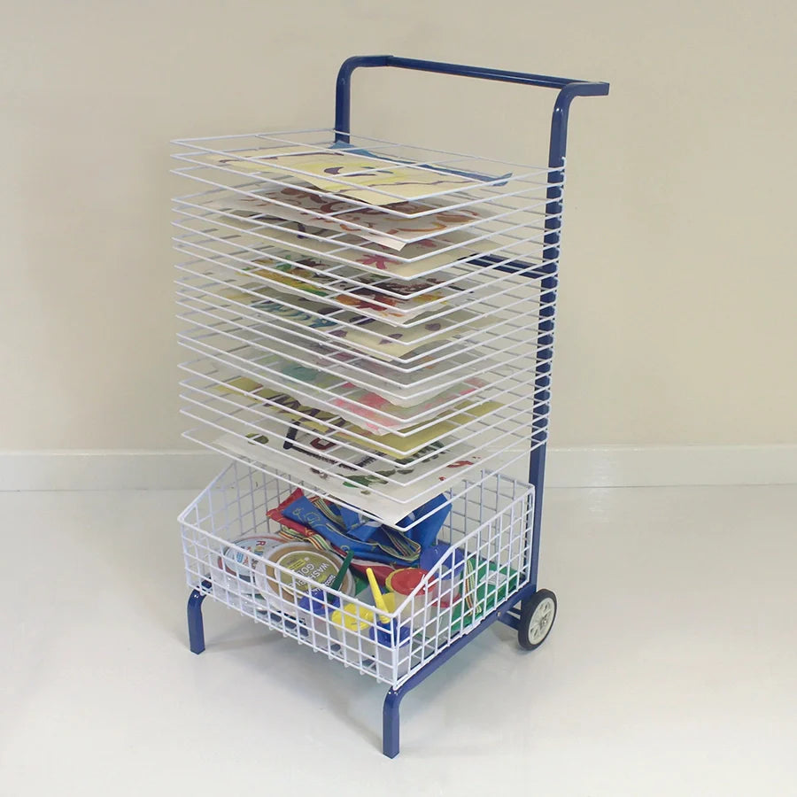 Drying Rack - Mobile A2 Paper (20 Shelf) With Storage Basket 2 Cicada