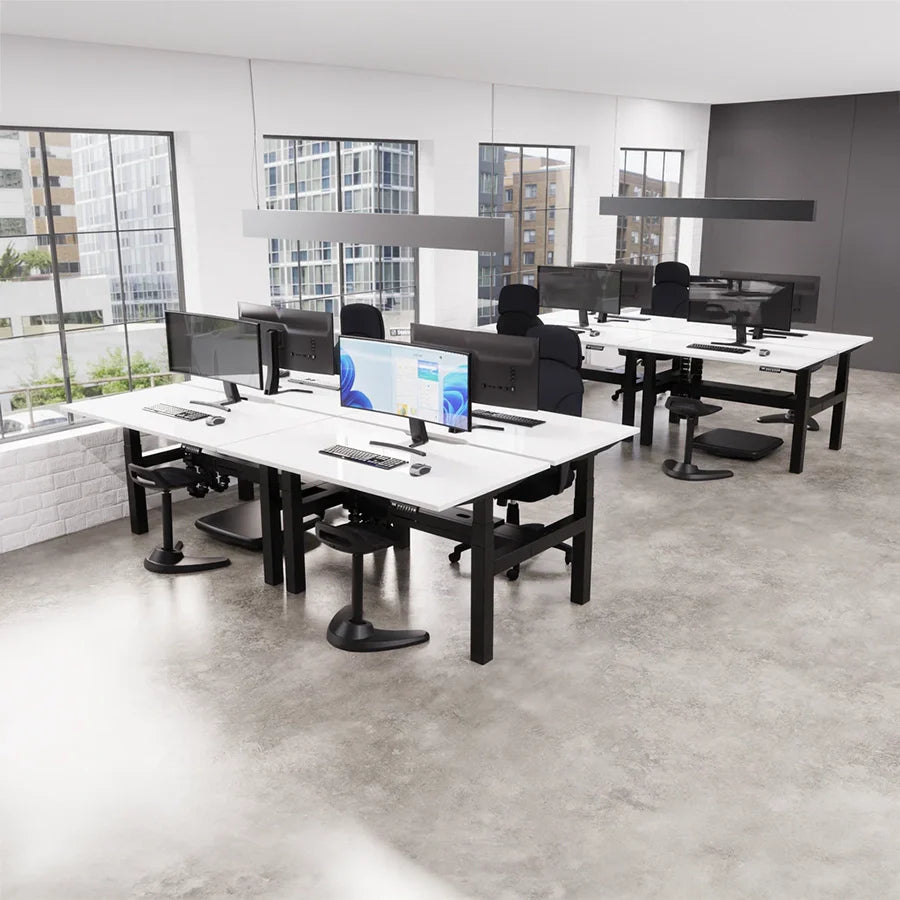 Air Back-to-Back Height Adjustable Bench Desk - 6 Person with Black Straight Screen