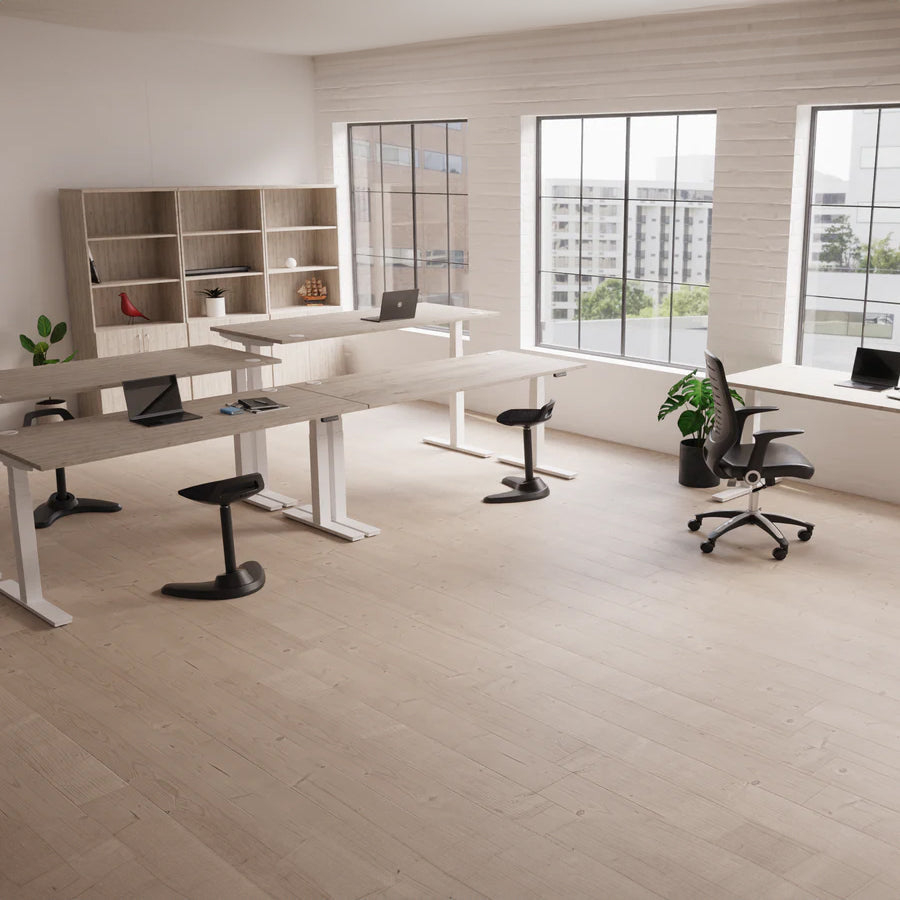 Air Height Adjustable Slimline Desk With Cable Ports With Piste Foot