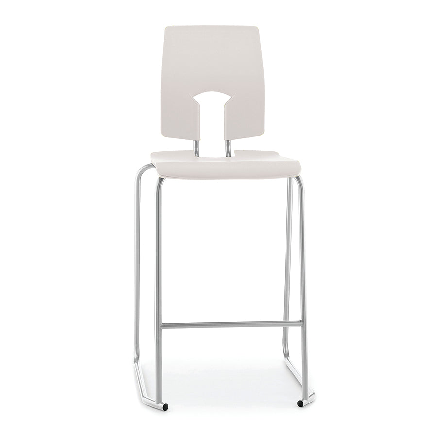 Hille SE Stool with Back Ivory White Seat and Back with Light Grey Frame SS30125