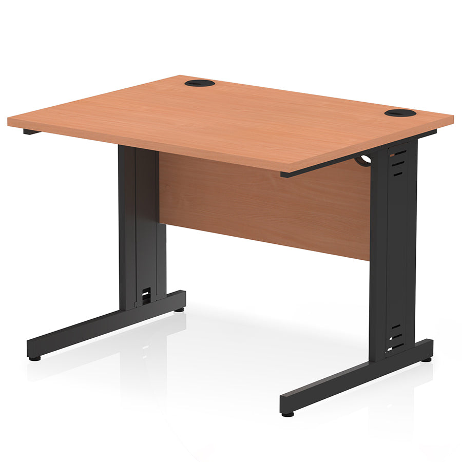 Impulse 1000mm Straight Desk Cable Managed Leg Beech Top with Black Frame