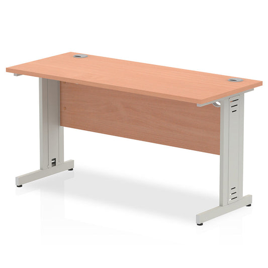 Impulse 1400mm Slimline Desk Cable Managed Leg Beech Table Top Silver Frame