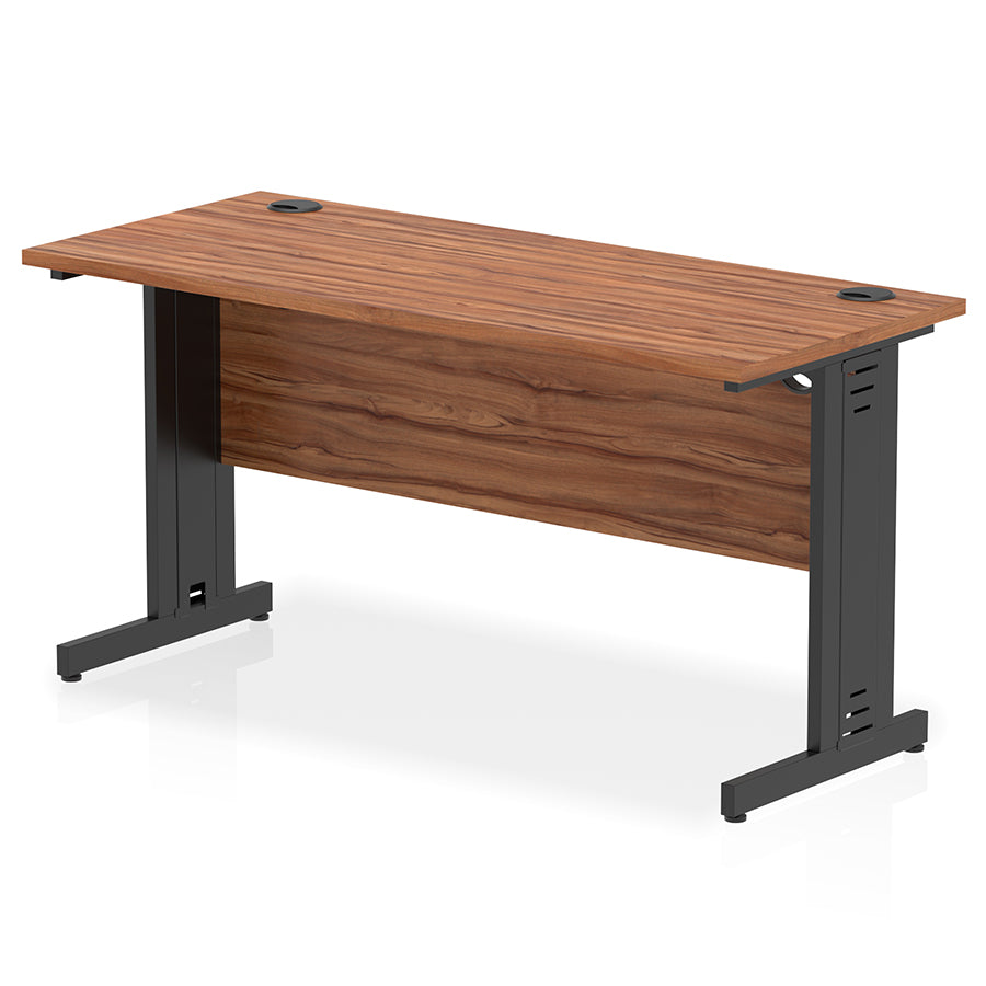 Impulse 1400mm Slimline Desk Cable Managed Leg Walnut Table Top Black Frame