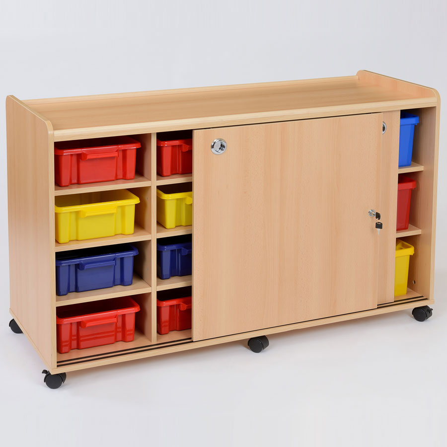 Kebrico 8 Shallow / 6 Deep Coloured Trays Storage Unit With Sliding Doors 138035.2 99045