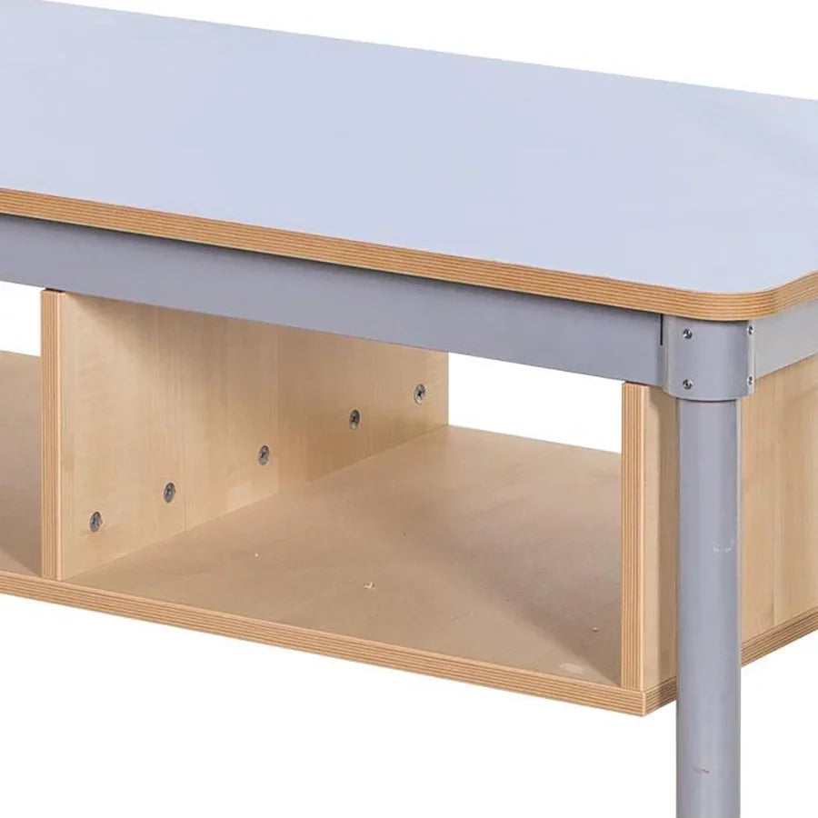 KubbyClass® Double Sided Coat Tidy Edge and Fitted Storage Shelf Close Up Cloakroom Bench