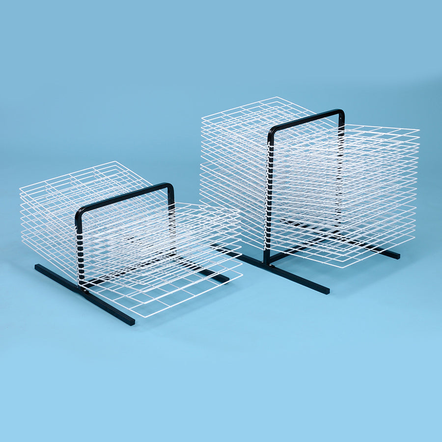 MD30130 and MD30131 Table Top Art Drying Rack 40 Shelf with blue backdrop
