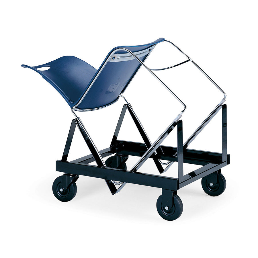 Maestro High Density Chair Nordic Blue Poly Seat and Chrome Metal Frame on Transport Dolly KI 